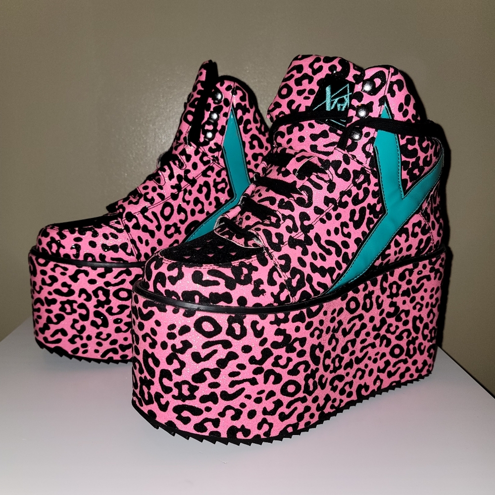 YRU Platform Sneaker Pink Leopard Glitter Size 10